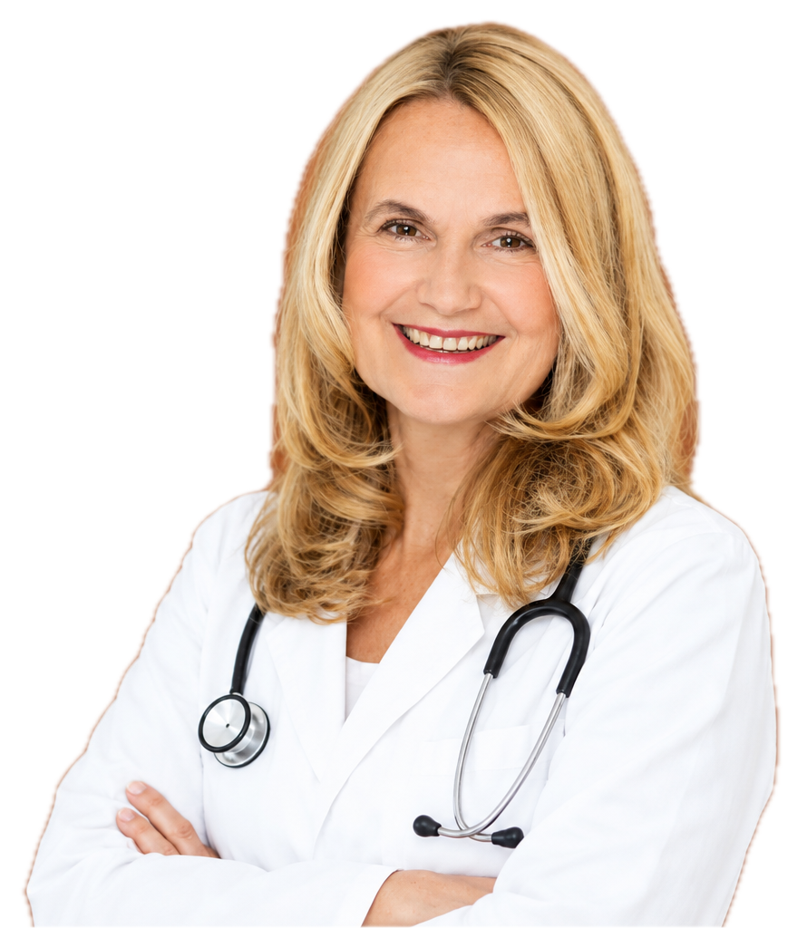 Dr. med. Bernadette Adamek im Arztkittel